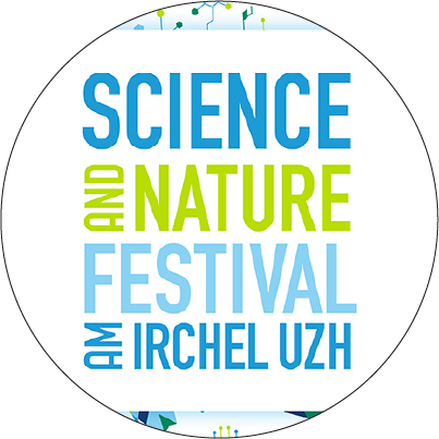 Logo von &#039;Science and Nature Festival a Irchel&#039;. Der Text ist in grüner und blauer Schrift.